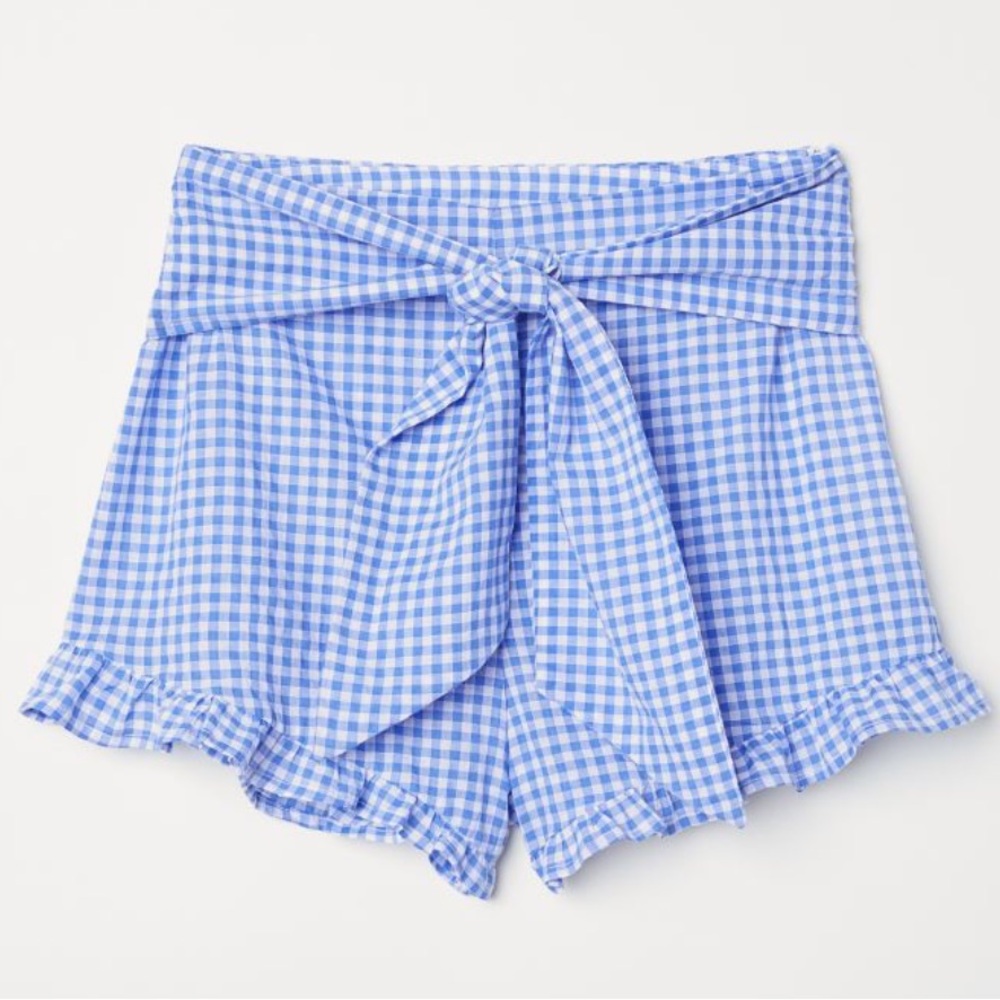 NWT H&M High-Waisted Blue Poplin Tie-Front Shorts, Size 12